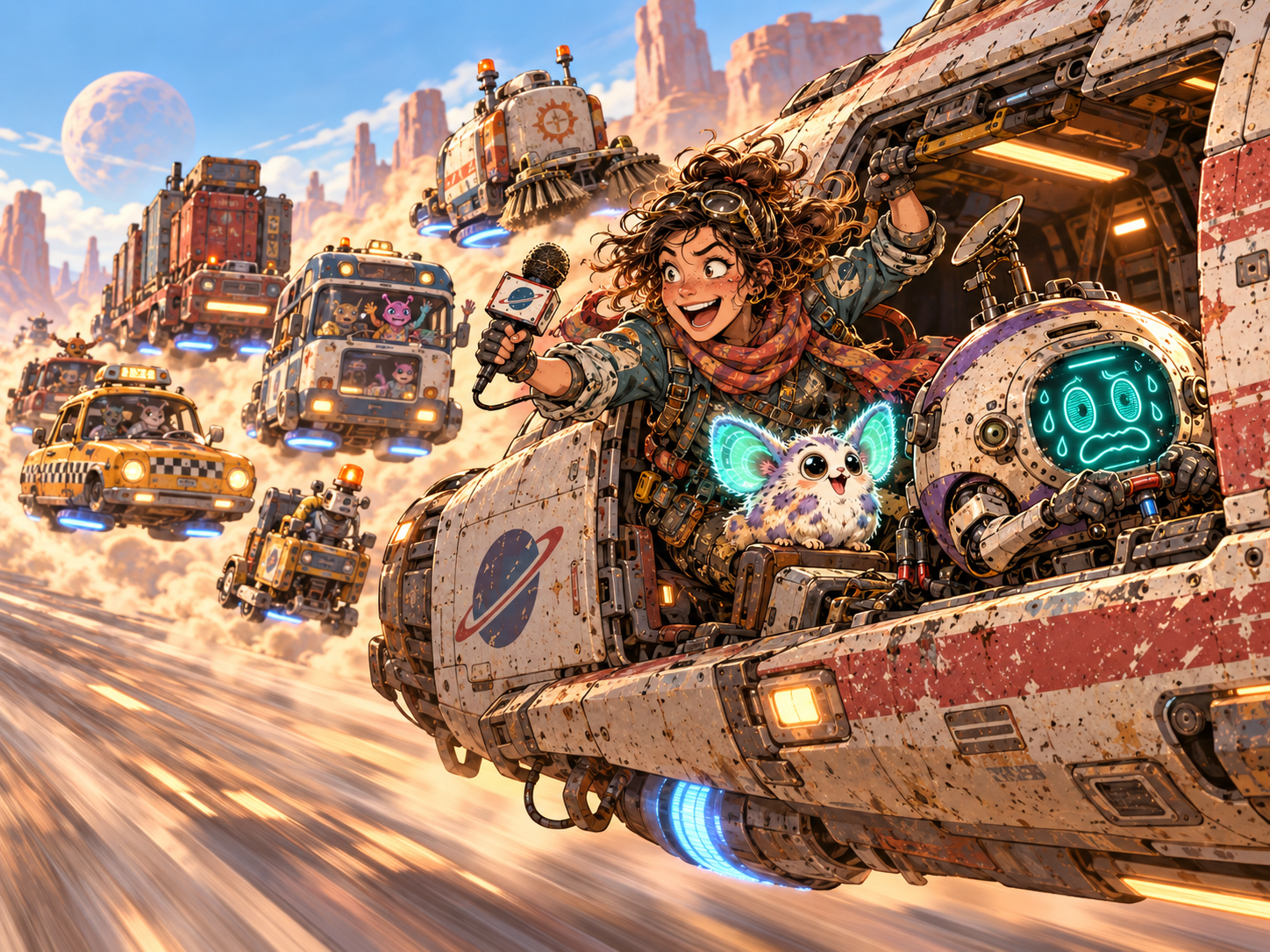 Jetta Spark reports from a speeding courier craft as alien vehicles follow a glowing hitchhiker across Pico-9.